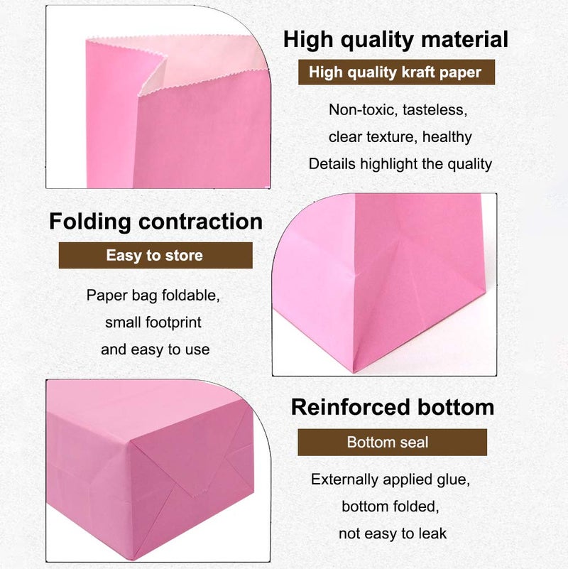 KEYYOOMY Mini Pink Paper Bags Pink Party Goodie Bags Small Party Favor Bag Paper Lunch Bag (100 CT, 3.5 X 2.4 X 7.1 In) - Image 4